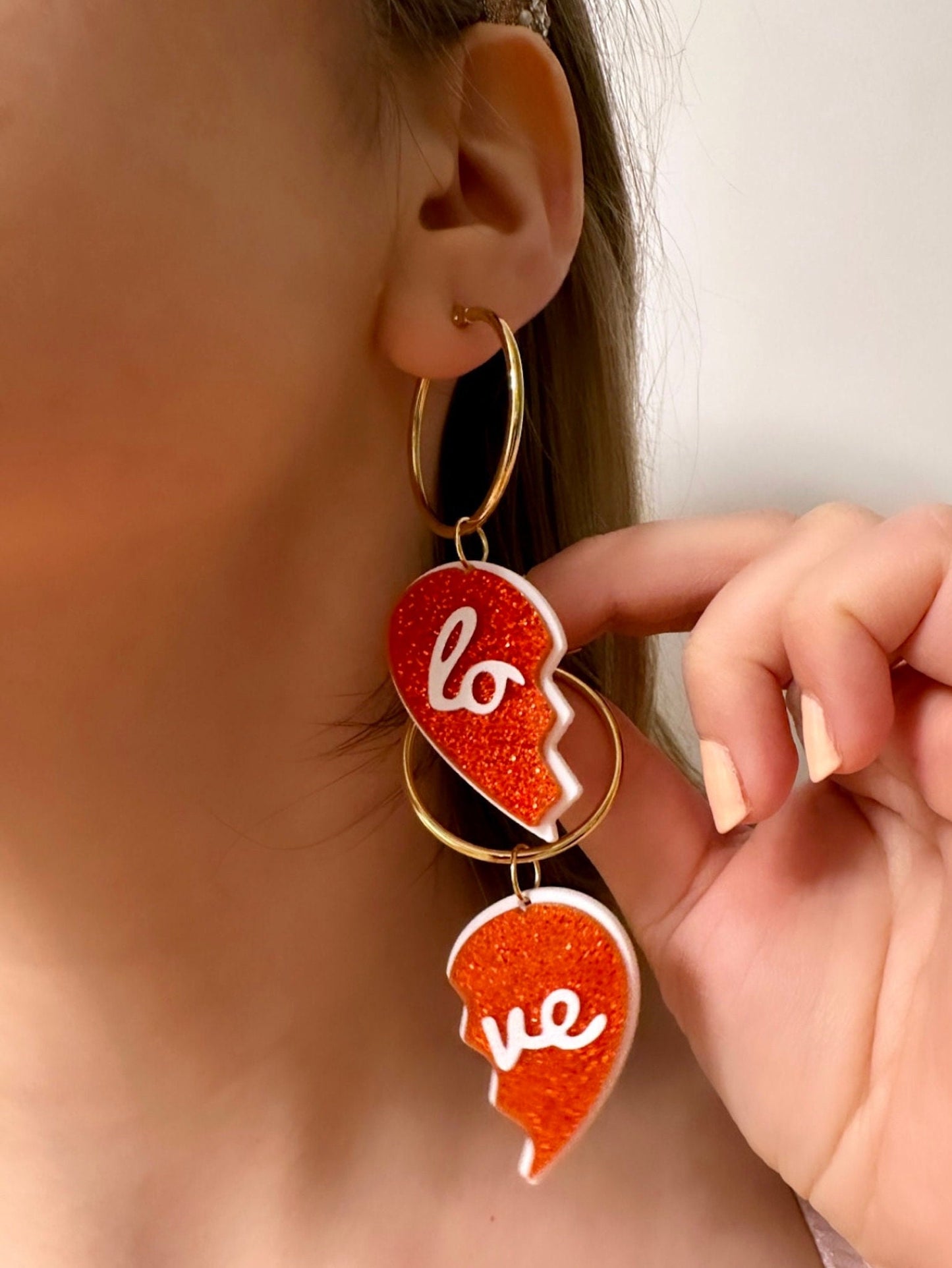 Broken Heart Earrings, Red Heart Hoop Earrings, Glitter Acrylic Earrings, Breakup Gift, Divorce Gift, Love Heart Earrings, Tarnish Free Hoop