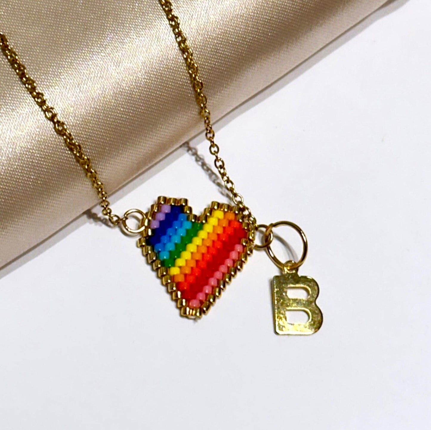 Lgbtq Necklace, Rainbow Heart Necklace, Lgbtq Valentine's Gift, Pride Necklace, Custom Initial Necklace, Miyuki Bead Necklace, Tiny Necklace