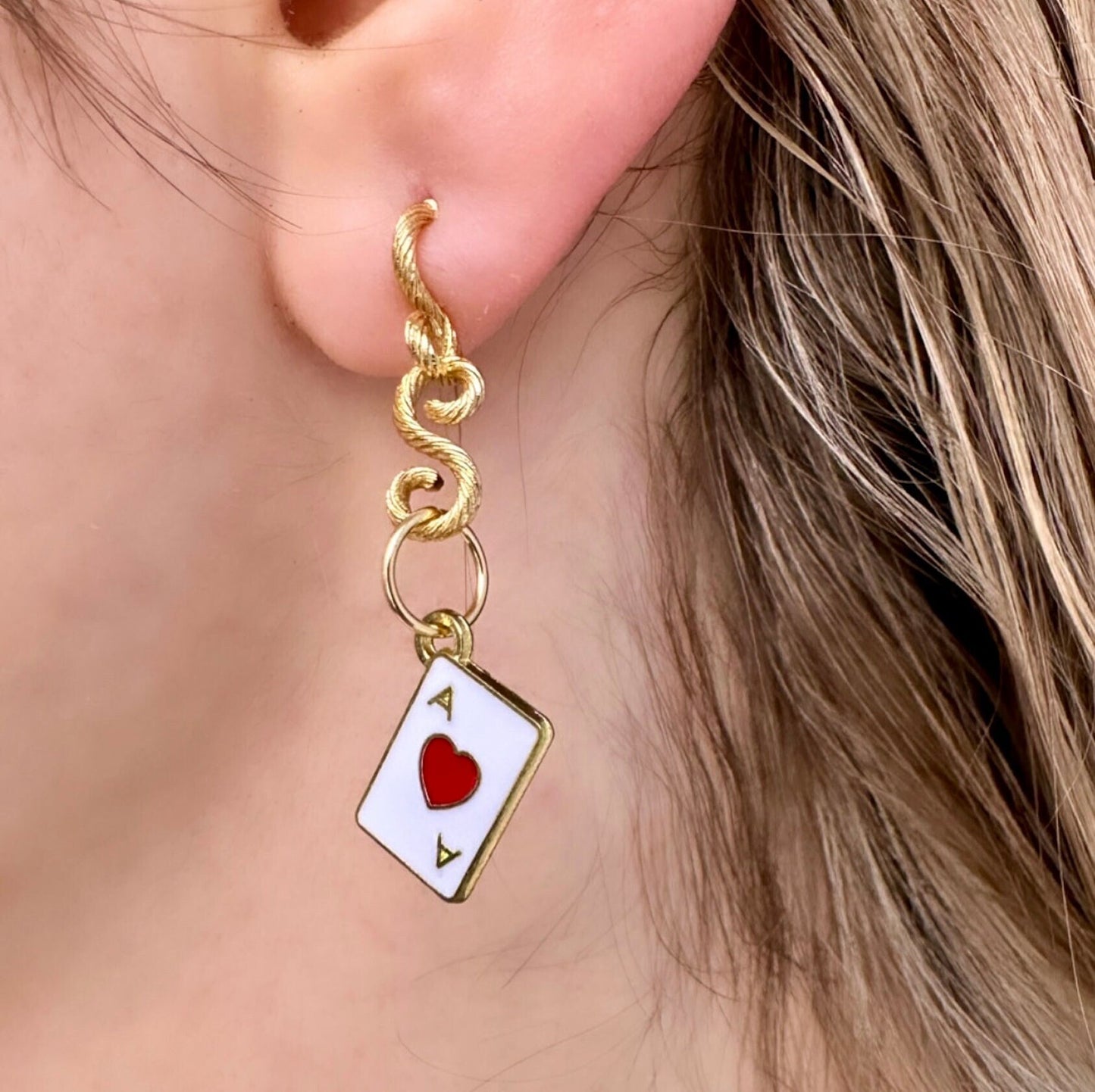 Ace Card Earrings, Playing Card Earrings, Poker Earrings, Casino Earrings, Ace Jewellery, Tiny Heart Earrings, Enamel Drop Earrings