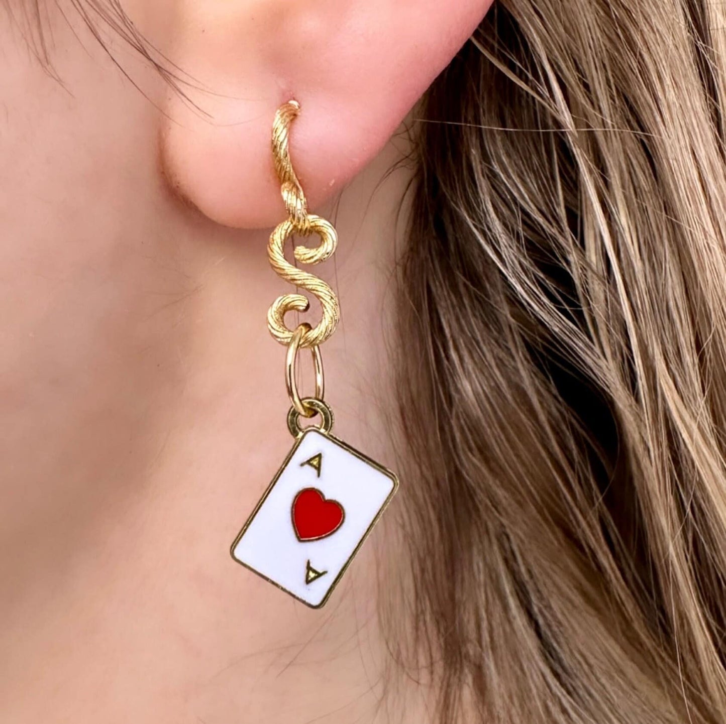 Ace Card Earrings, Playing Card Earrings, Poker Earrings, Casino Earrings, Ace Jewellery, Tiny Heart Earrings, Enamel Drop Earrings