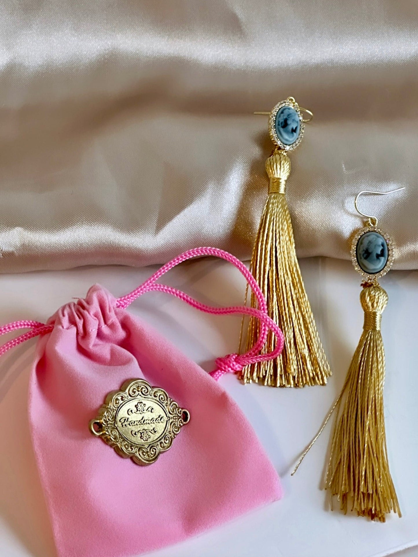 Gold Tassel Earrings, Gold Cameo Earrings, Victorian Cameo Earrings, Silk Tassel Earrings, Cameo Earrings Antique, Long Antique Earrings