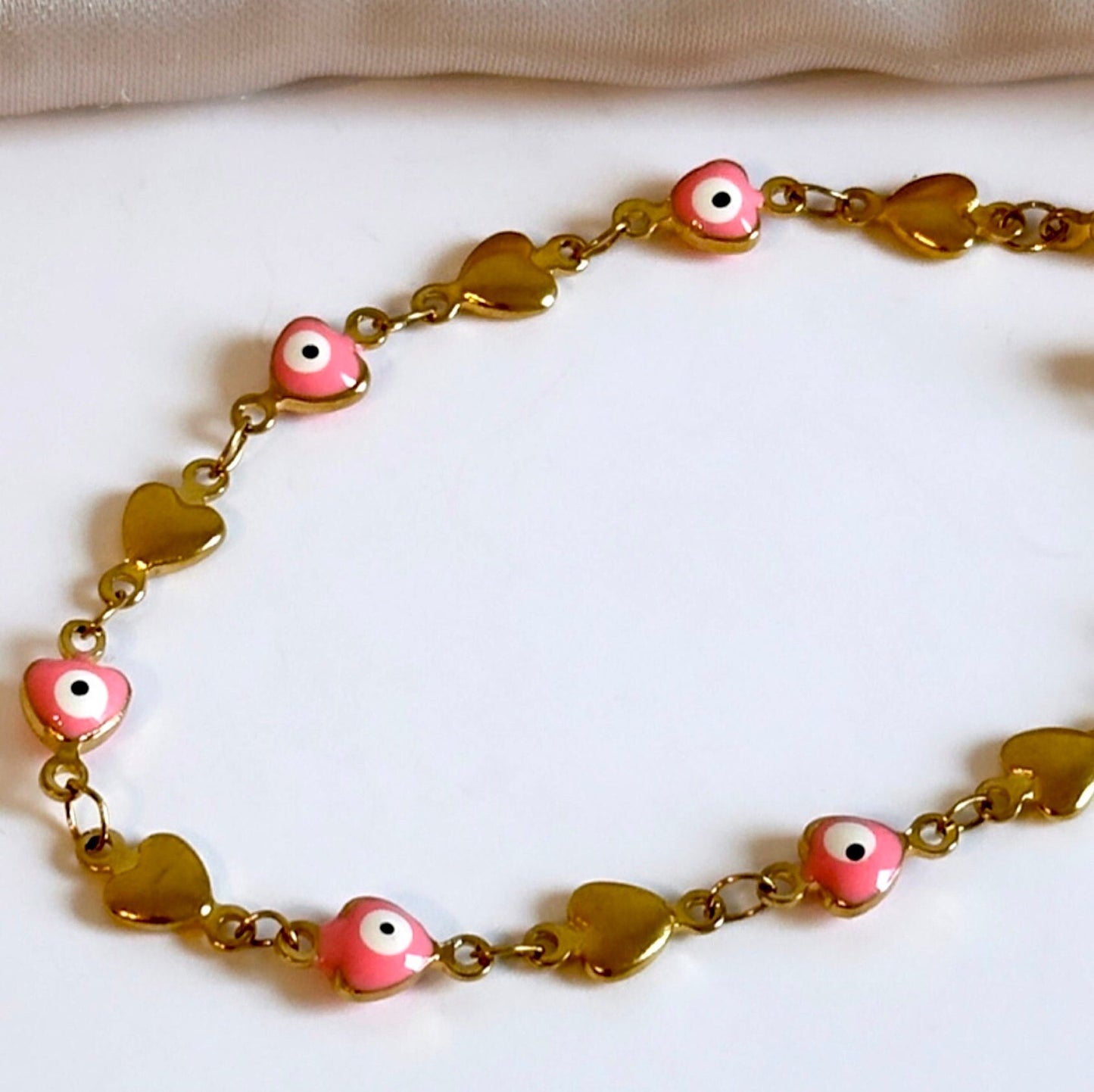 Evil Eye Heart Bracelet, Pink Evil Eye Bracelet, Pregnancy Protection Bracelet, Evil Eye Link Bracelet, Evil Eye Protection Bracelet