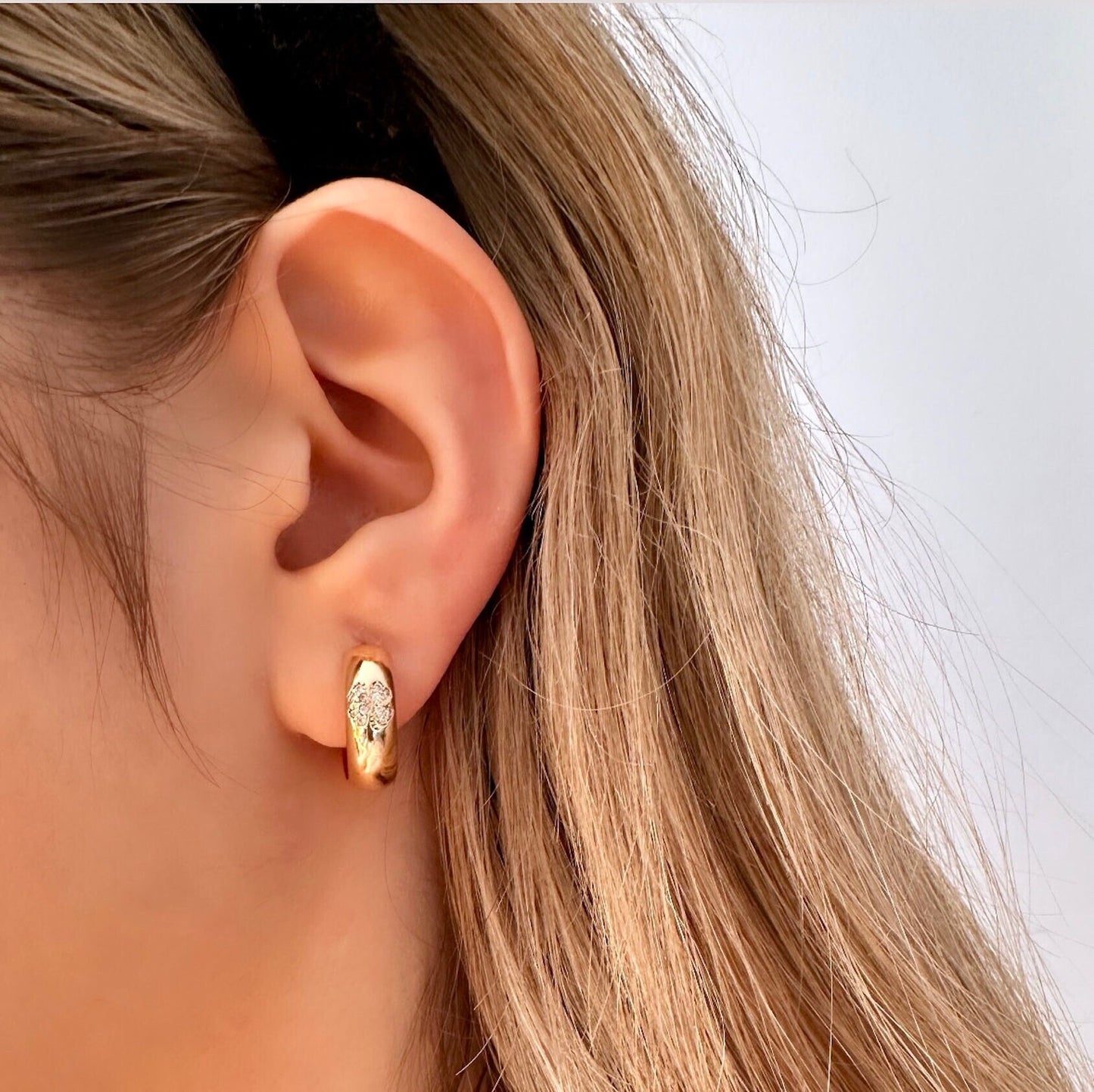 Clover Hoop Earrings, Shamrock Hoop Earrings, Gold Clover Earrings, Gold Shamrock Earrings, Cz hoop Earrings, Gold Filled Hoop Earrings