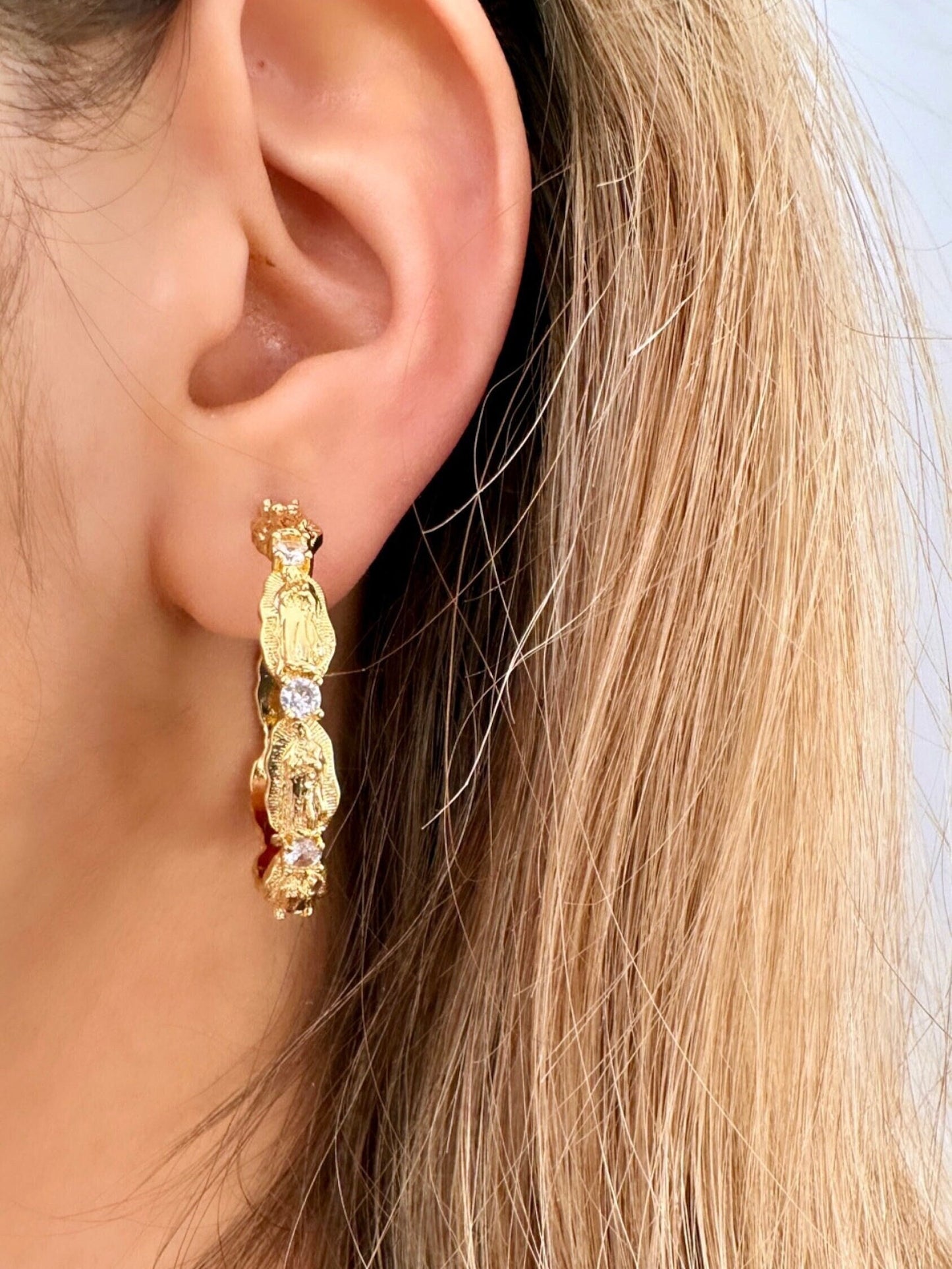 Large Gold Filled Hoop Earrings, 18K Gold Hoop Earrings, Textured Hoop Earrings, Old Money Earring, Non Tarnish Hoops, Cz Gold Hoops