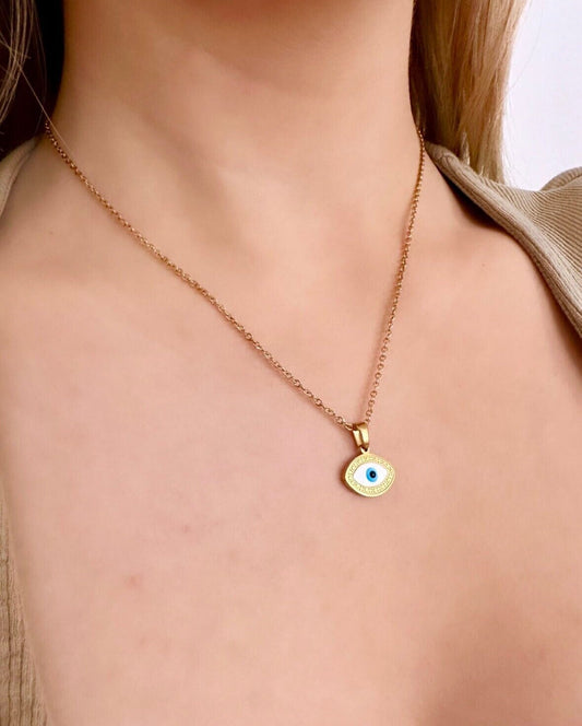 Turkish Eye Necklace, Enamel Evil Eye Necklace, Stainless Steel Evil Eye Necklace, Nazar Necklace, Gold Evil Eye Pendant Evil Eye Protection