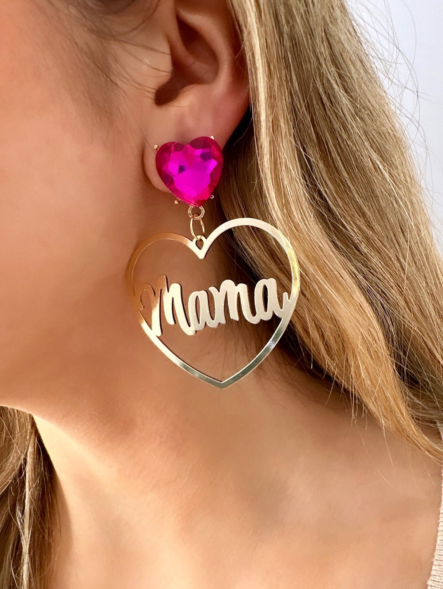 Mom Heart Earrings, Mama Earrings, Gold Heart Earrings, Earrings For Mom, Earrings For Mother's Day, Mama Jewelry, Mama Jewellery