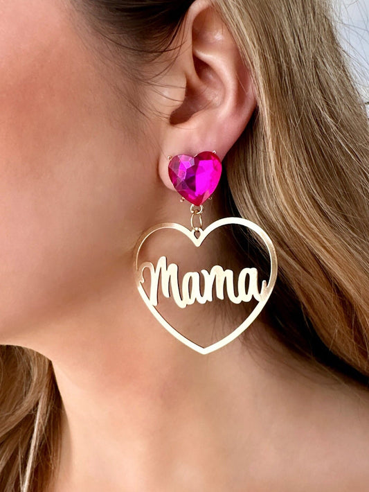 Mom Heart Earrings, Mama Earrings, Gold Heart Earrings, Earrings For Mom, Earrings For Mother's Day, Mama Jewelry, Mama Jewellery