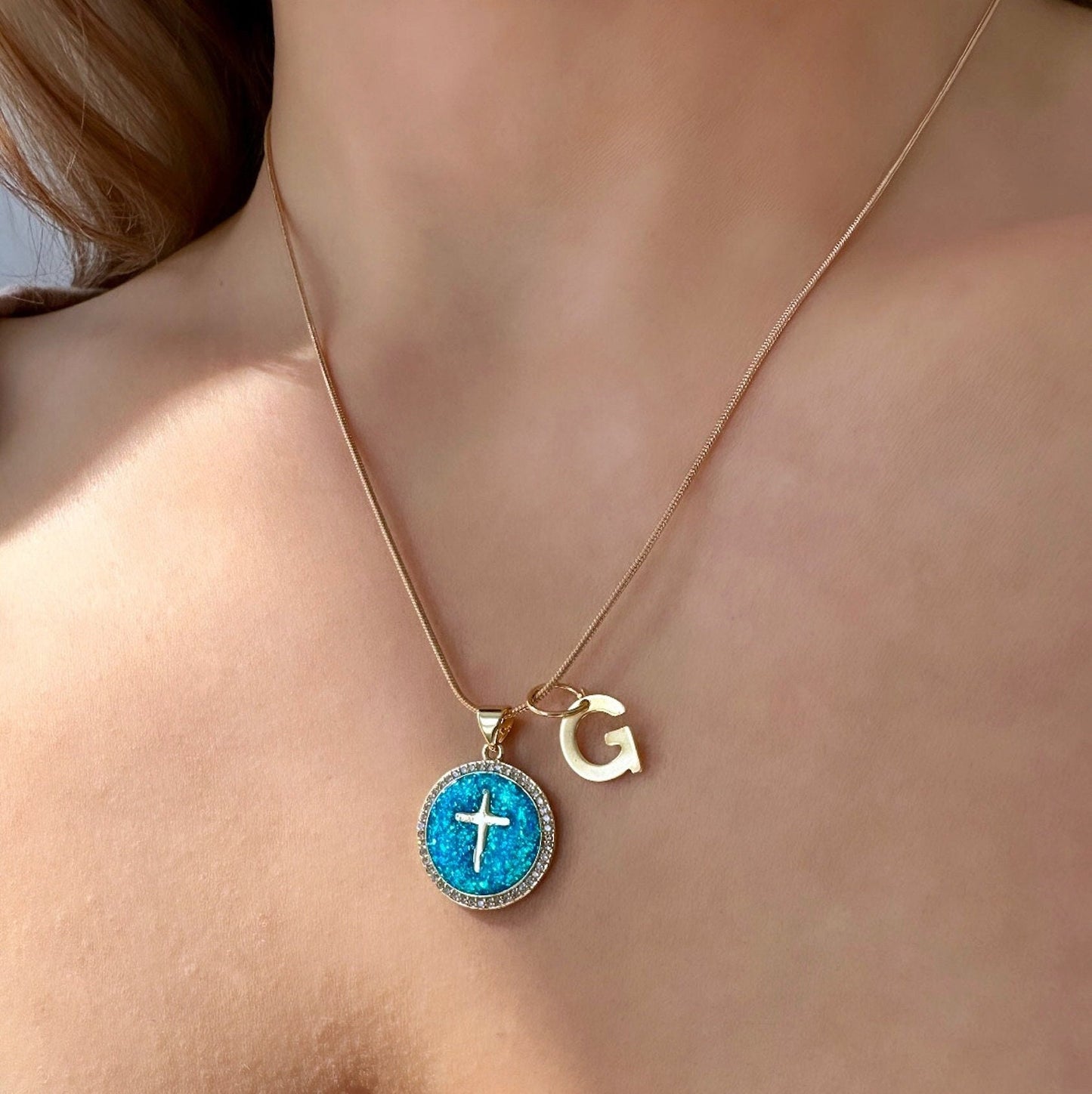 Tiny Cross Necklace, Opal Cross Necklace, 18K Gold Filled Cross Necklace Catholic, Custom Cross Necklaces, Adult Baptism Gift, Small Cross