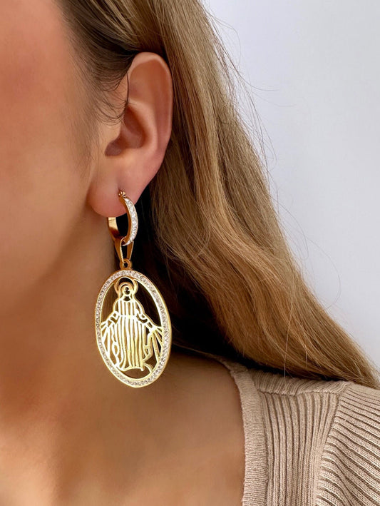 Christmas Hoop Earrings, Virgin Mary Earrings, Our Lady Of Guadalupe Earrings, Interchangeable Hoop Earrings, Statement Gold Hoop Earrings