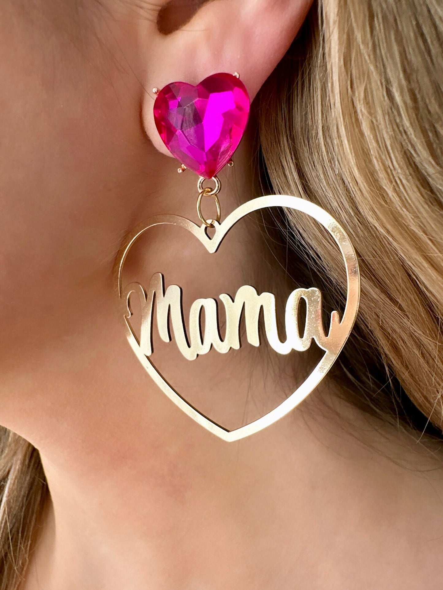 Mom Heart Earrings, Mama Earrings, Gold Heart Earrings, Earrings For Mom, Earrings For Mother's Day, Mama Jewelry, Mama Jewellery