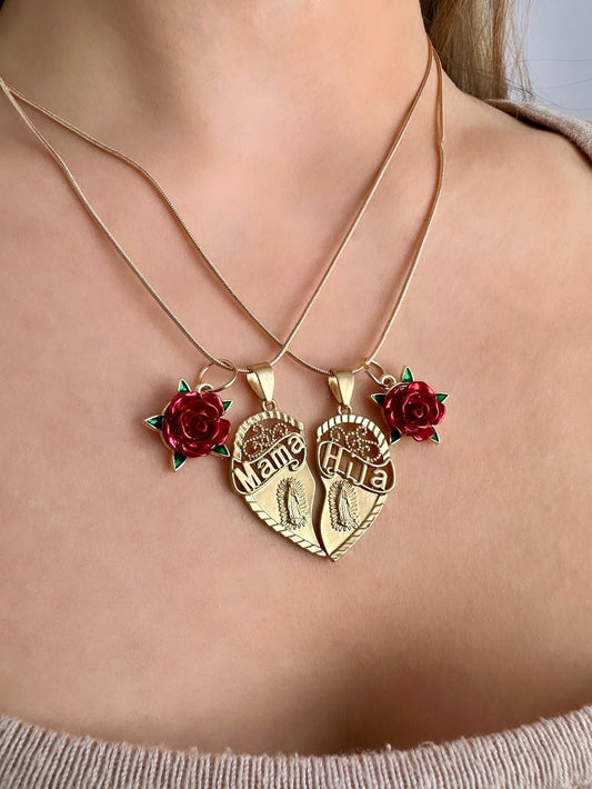 Mother Daughter Necklace Set, Mom Heart Necklace, Mom And Daughter Necklace, Matching Heart Necklace, Mama Hija, Gift To Mom From Daughter