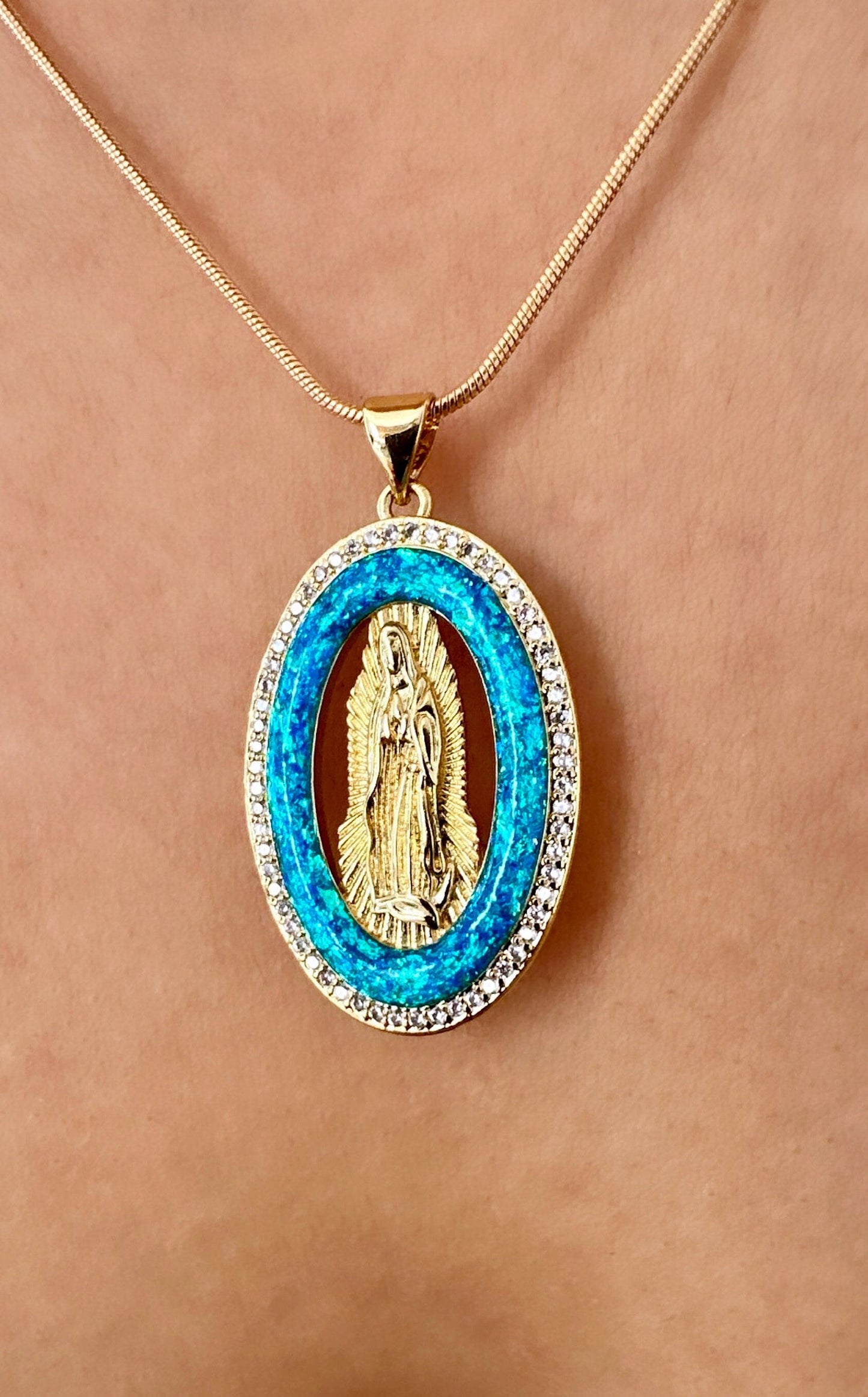 Gold Virgin Mary Necklace, Opal Pendant Gold, Gold Filled Medallion Necklace, Opal Pendant Necklace, 18K Gold Filled Necklace, Easter Gift