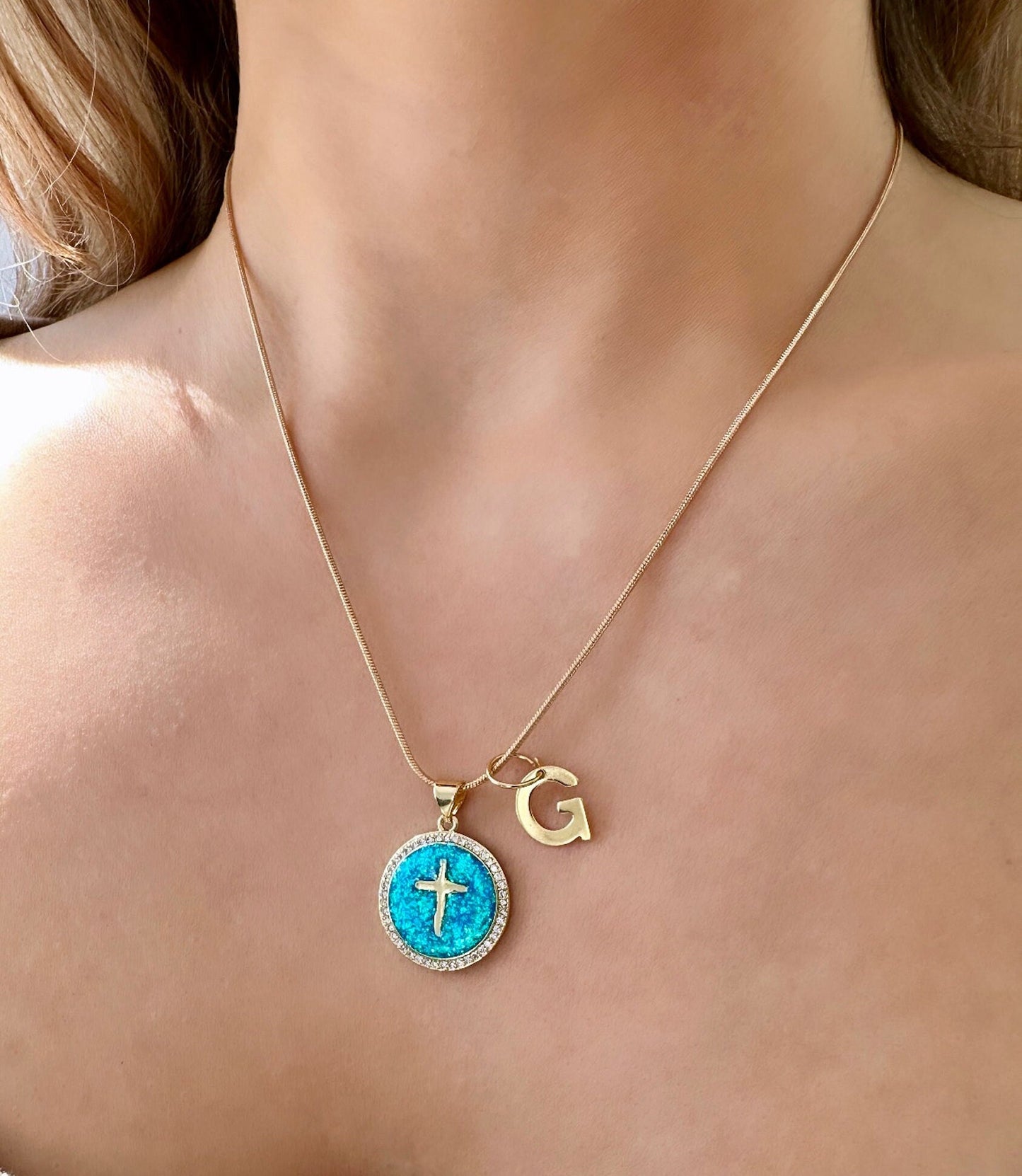 Tiny Cross Necklace, Opal Cross Necklace, 18K Gold Filled Cross Necklace Catholic, Custom Cross Necklaces, Adult Baptism Gift, Small Cross