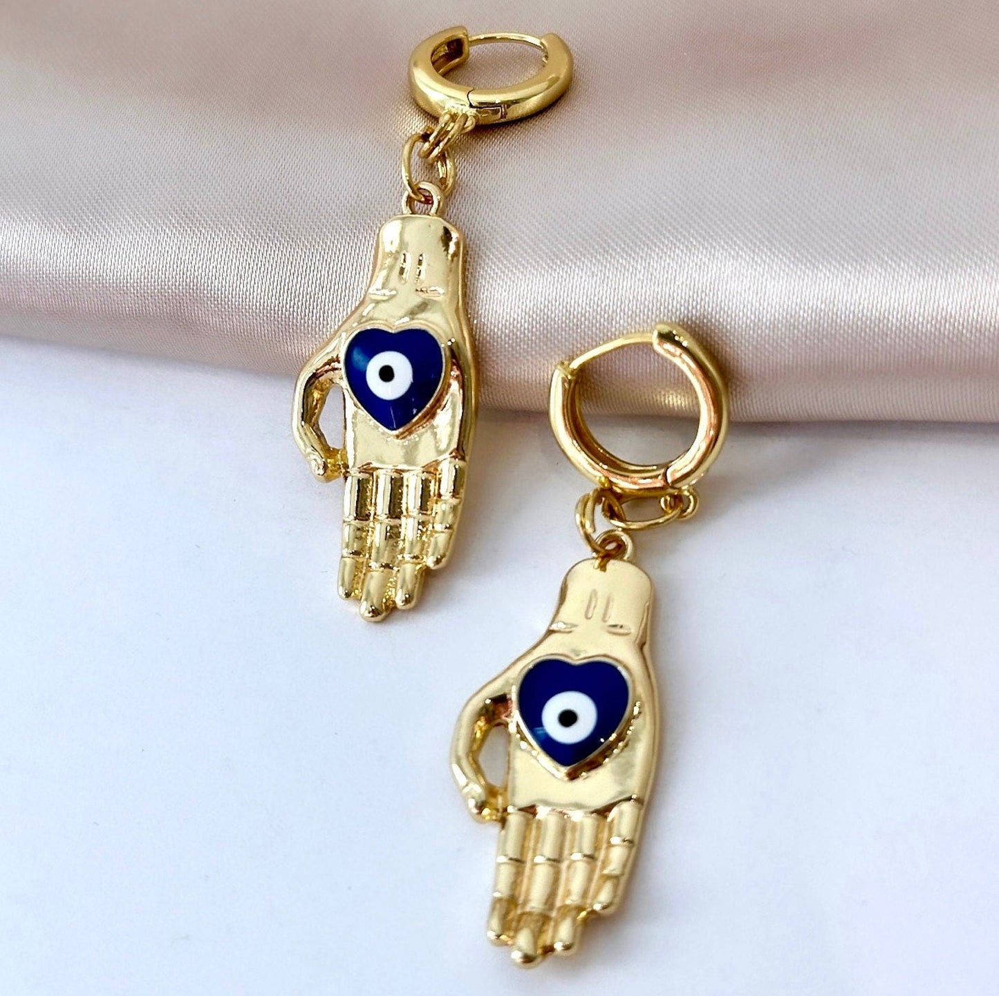 Evil Eye Heart Earrings, Gold Hand Earrings, Evil Eye Hoop Earrings, Gold Evil Eye Earrings, Nazar Earring, Stainless Steel Hoop Earrings