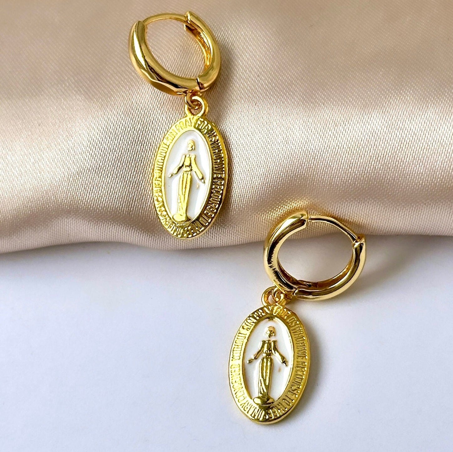 Virgin Mary Gold Earrings, Our Lady Of Guadalupe Earrings, Virgin Mary Hoops, 18K Gold Hoop Earrings, Catholic Earrings, Non Tarnish Hoops