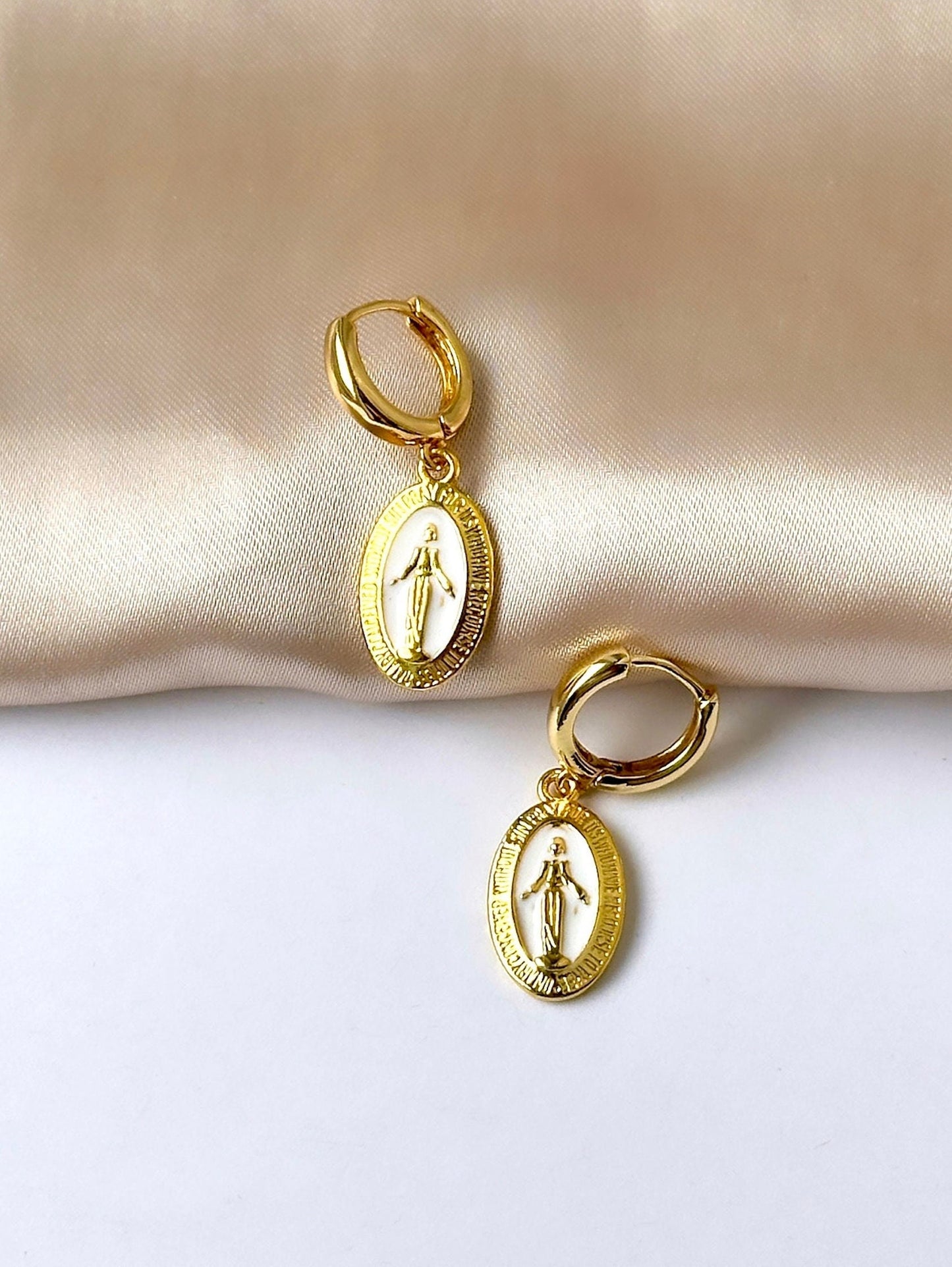 Our Lady Of Guadalupe Earrings, Virgin Mary Gold Earrings, Virgin Mary Hoops, 18K Gold Hoop Earrings, Catholic Earrings, Non Tarnish Hoops