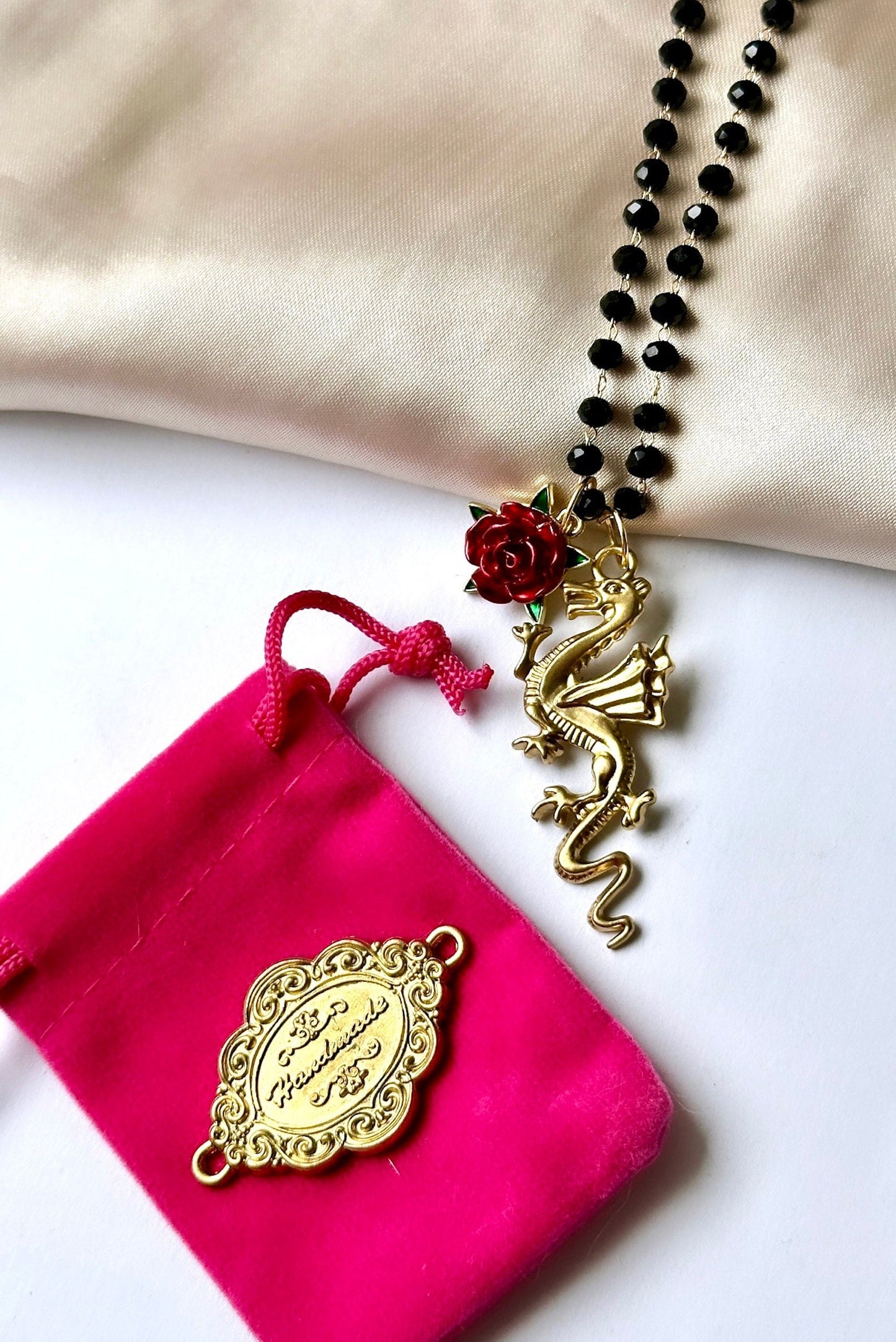 Gold Dragon Necklace, Renaissance Necklace, Beaded Dragon Necklace, Goth Statement Necklace, Medieval Necklace, Fantasy Necklace