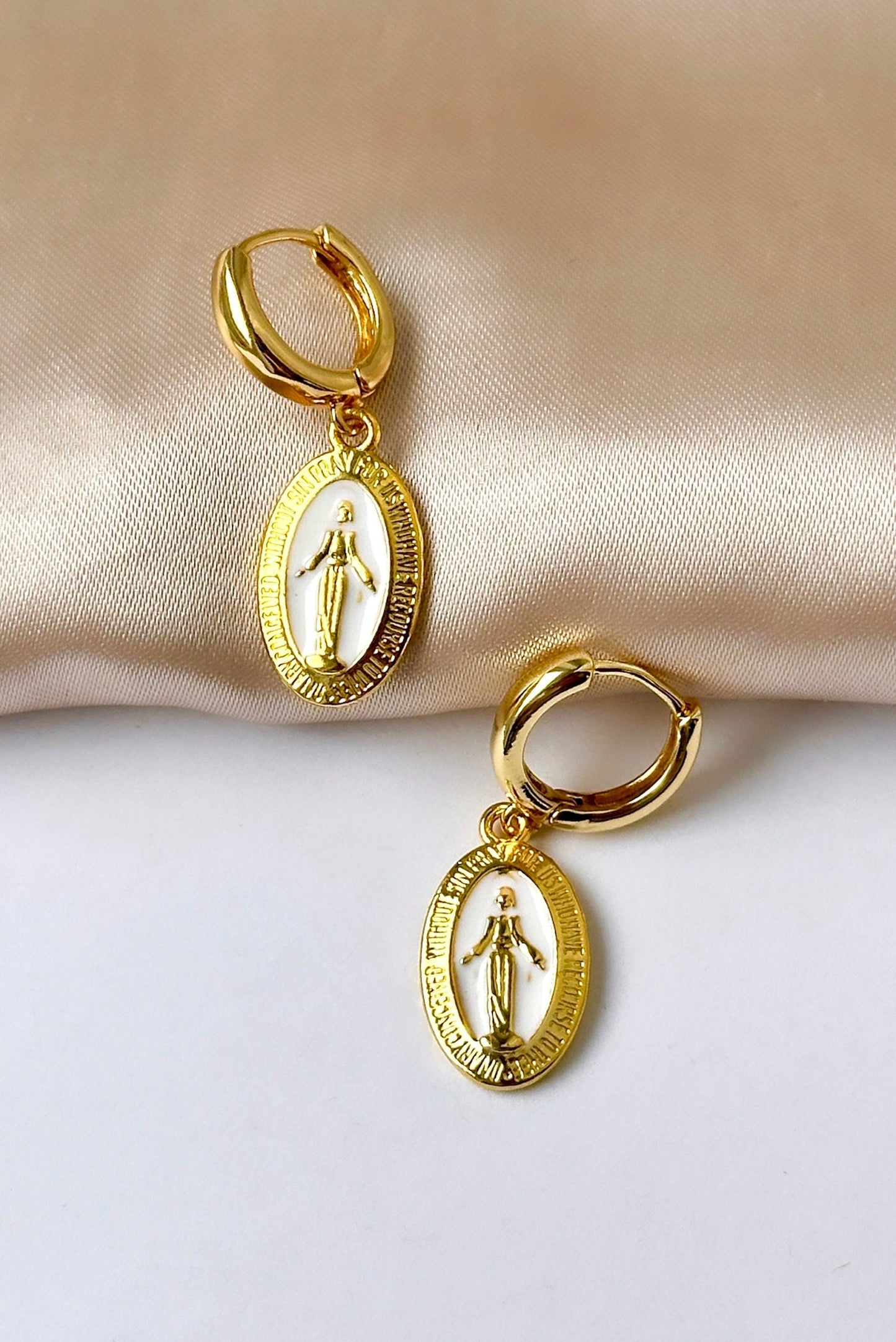 Our Lady Of Guadalupe Earrings, Virgin Mary Gold Earrings, Virgin Mary Hoops, 18K Gold Hoop Earrings, Catholic Earrings, Non Tarnish Hoops