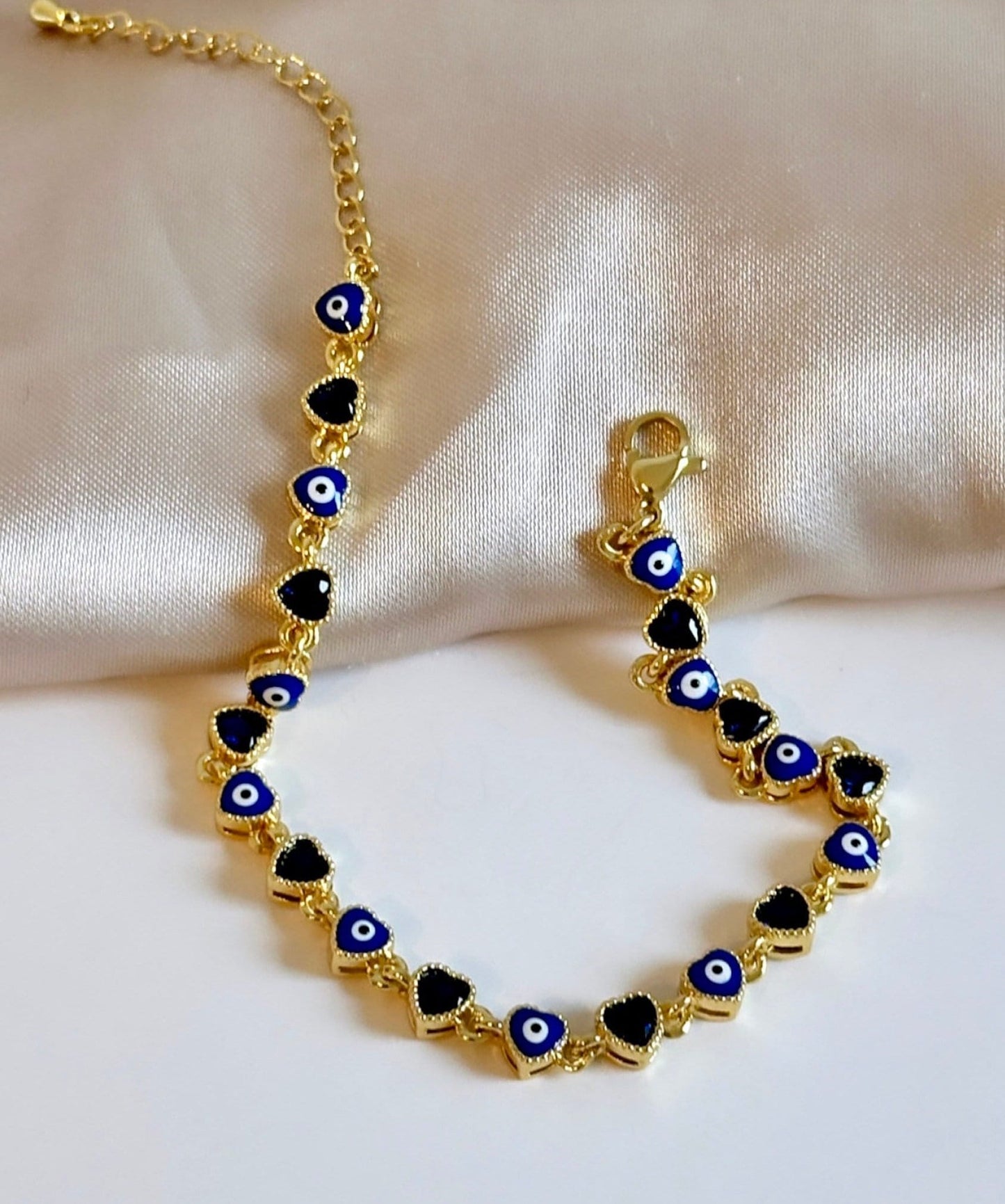 Evil Eye Heart Bracelet, Blue Evil Eye Bracelet 18K Stainless Steel Bracelet Blue Heart Bracelet Evil Eye Protection Bracelet Nazar Bracelet