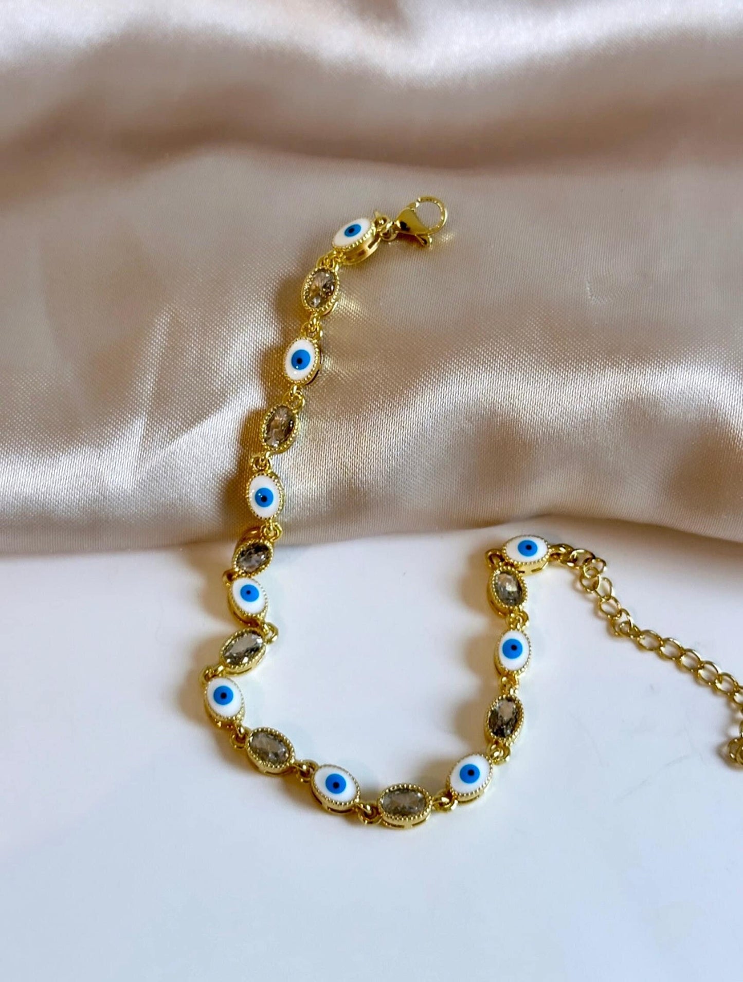 18K Evil Eye Bracelet, Evil Eye Protection Bracelet, White Evil Eye Bracelet, 18K Stainless Steel Bracelet, Nazar Bracelet, Non Tarnish