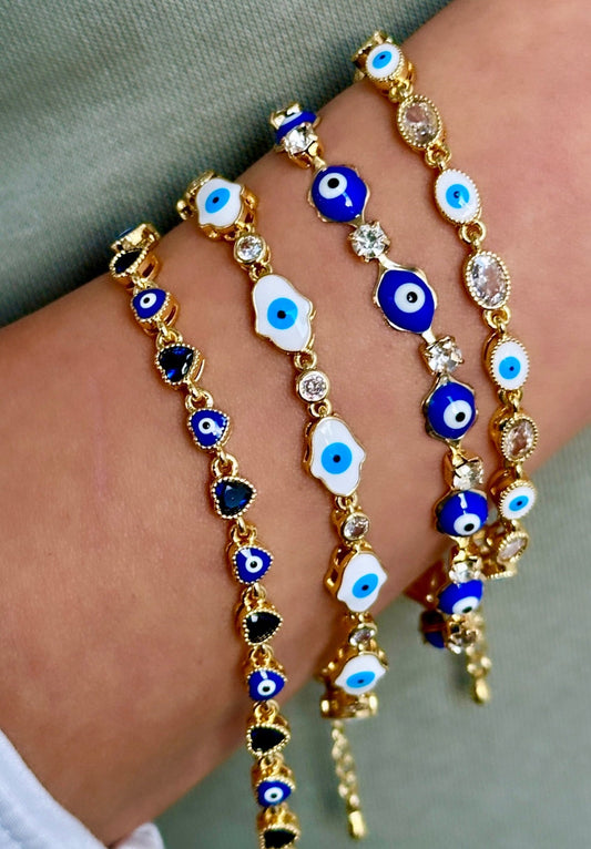 18K Evil Eye Bracelet, Evil Eye Protection Bracelet, Nazar Bracelet, Evil Eye Stainless Steel Bracelet, Turkish Eye Bracelet