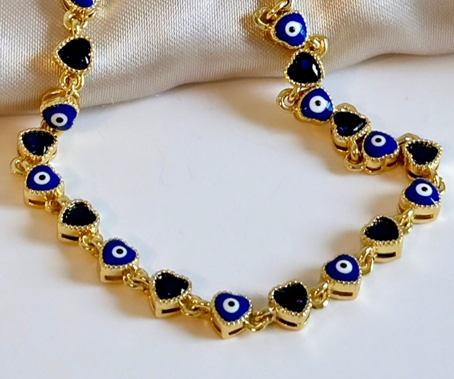Evil Eye Heart Bracelet, Blue Evil Eye Bracelet 18K Stainless Steel Bracelet Blue Heart Bracelet Evil Eye Protection Bracelet Nazar Bracelet
