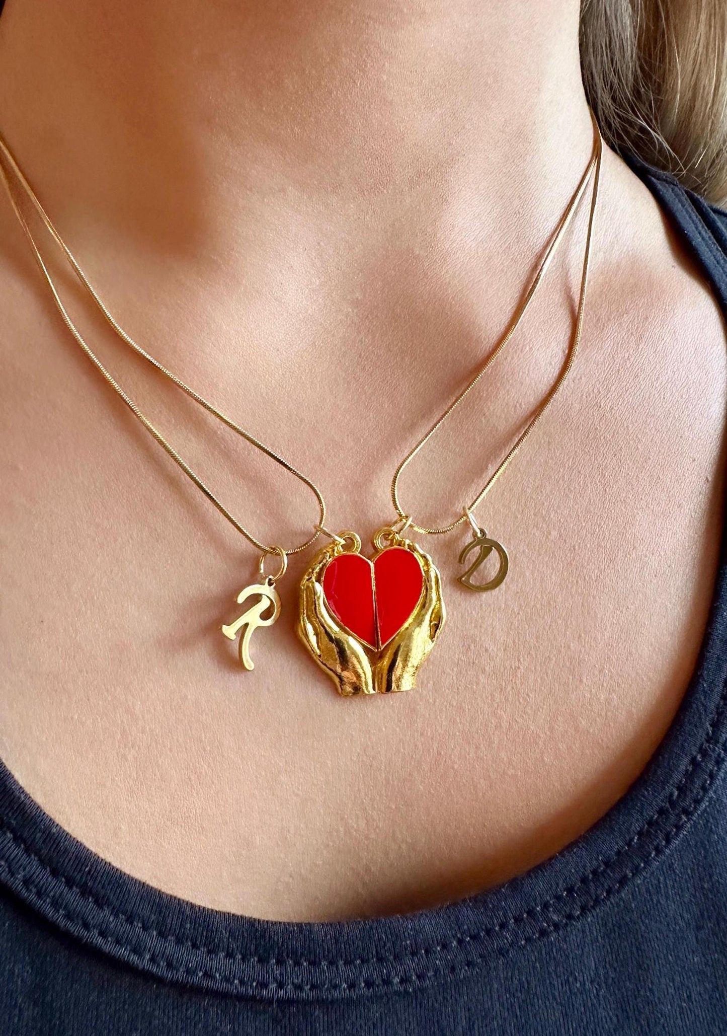 Best Friend Heart Necklace, Custom Heart Necklace, Magnetic Heart Necklace, Half Heart Necklace, Gold Initial Pendant Necklace, His And Hers