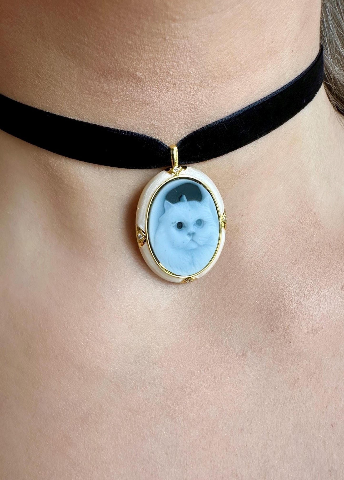 Cat Choker Necklace, Halloween Cat Necklace, Cat Cameo Necklace, Black Velvet Choker, Cat Necklace For Women, Black Velvet Necklace