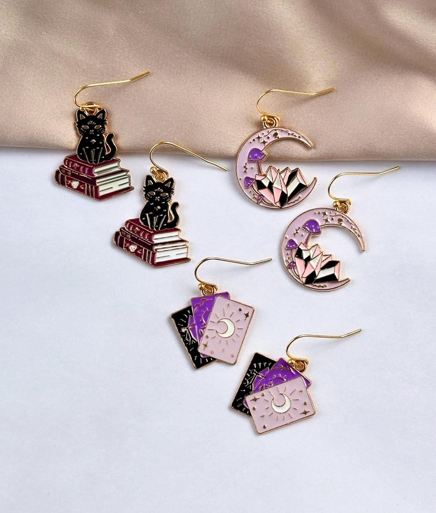 Halloween Earrings Bundle, Cat Moon Earrings, Witchy Earrings For Women, Mystical Earrings, Halloween Earrings Set, Witch Earrings