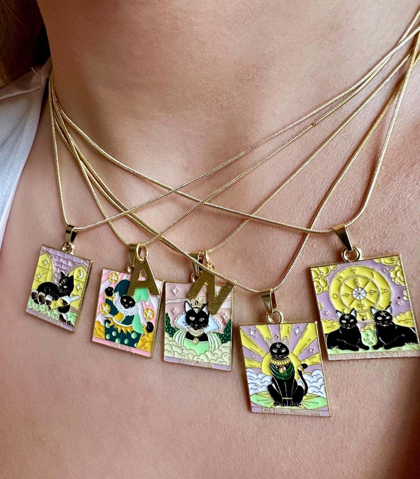 Halloween Cat Earrings, Tarot Earrings, Cat Jewelry Set, Black Cat Earrings, Wheel Of Fortune Necklace Cat Tarot Necklace Black Cat Necklace