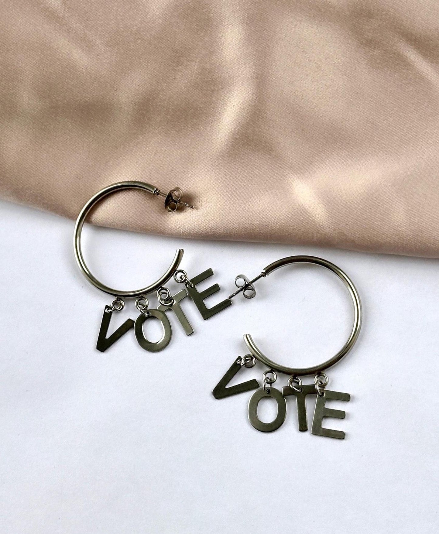 Vote Earrings, Political Earrings, Vote Jewelry, Stainless Steel Hoop Earrings, Vote 2024, Silver Hoop Earrings Small, Political Jewelry