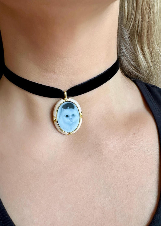 Cat Choker Necklace, Halloween Cat Necklace, Cat Cameo Necklace, Black Velvet Choker, Cat Necklace For Women, Black Velvet Necklace