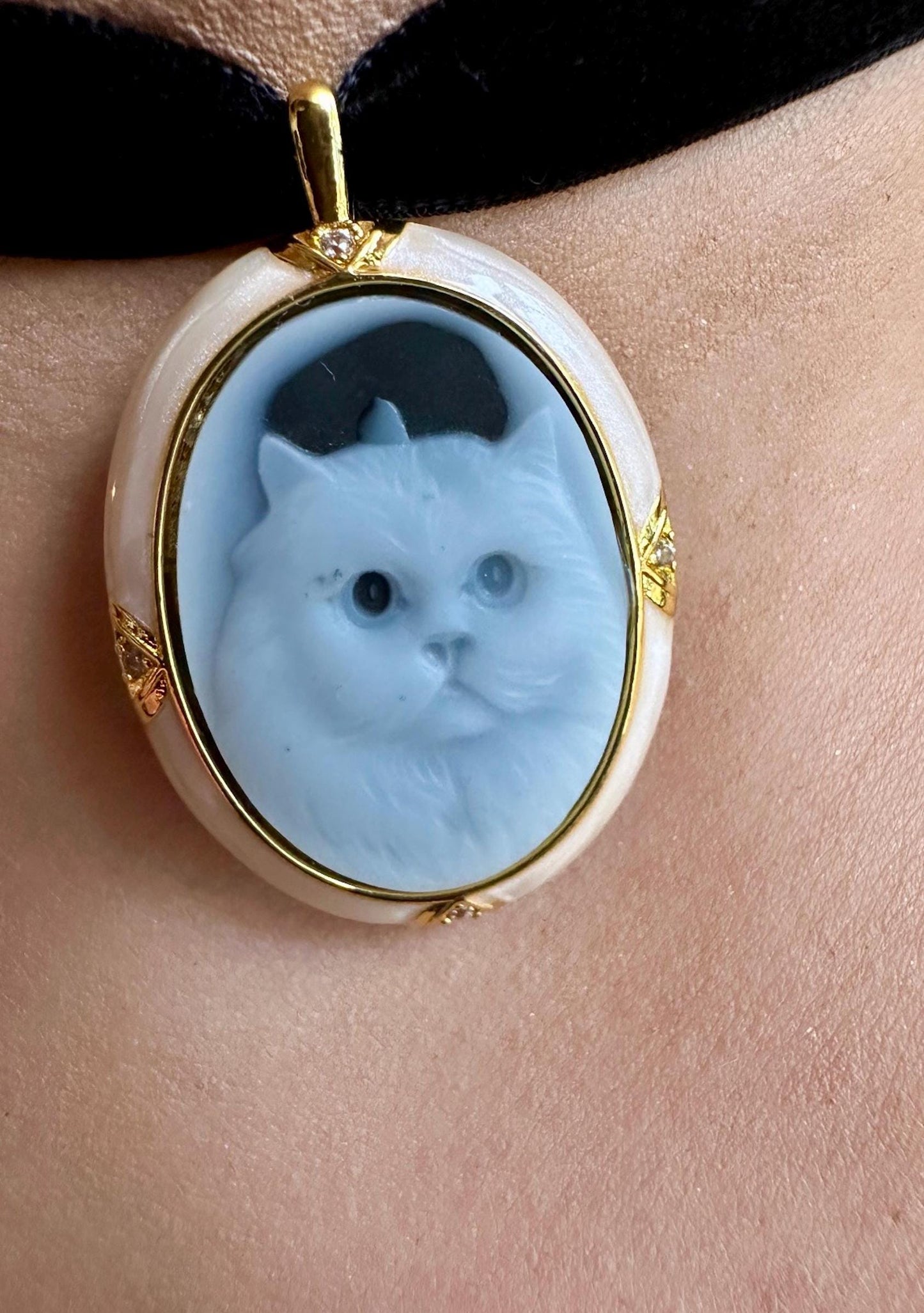 Cat Cameo Necklace, Cat Choker Necklace, Halloween Cat Necklace, Black Velvet Choker, Cat Necklace For Women, Black Velvet Necklace