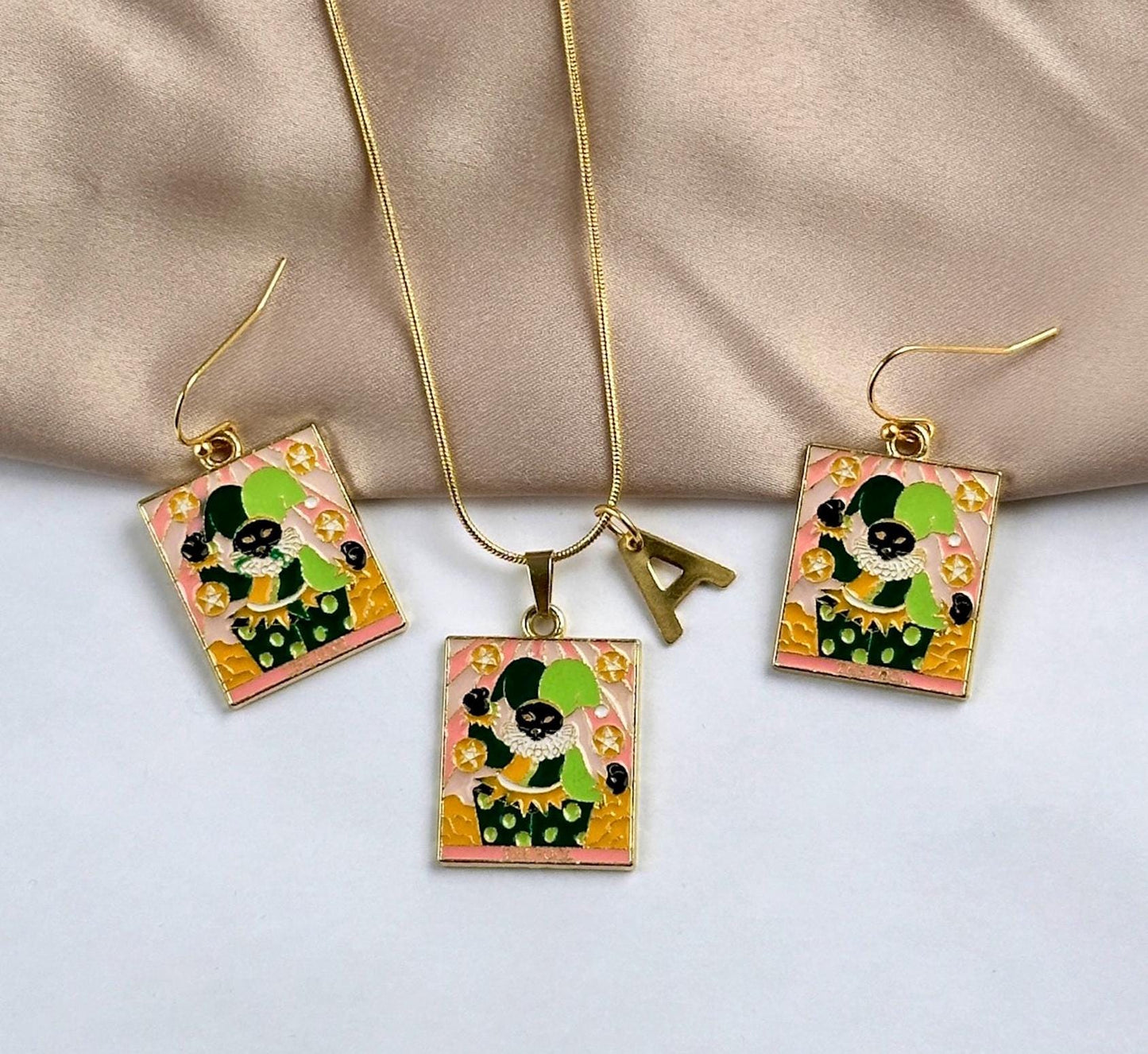 The Fool Tarot Jewellery, Cat Jewelry Set, Halloween Cat Earrings, The Fool Tarot Necklace, Tarot Card Earrings, Black Cat Earrings