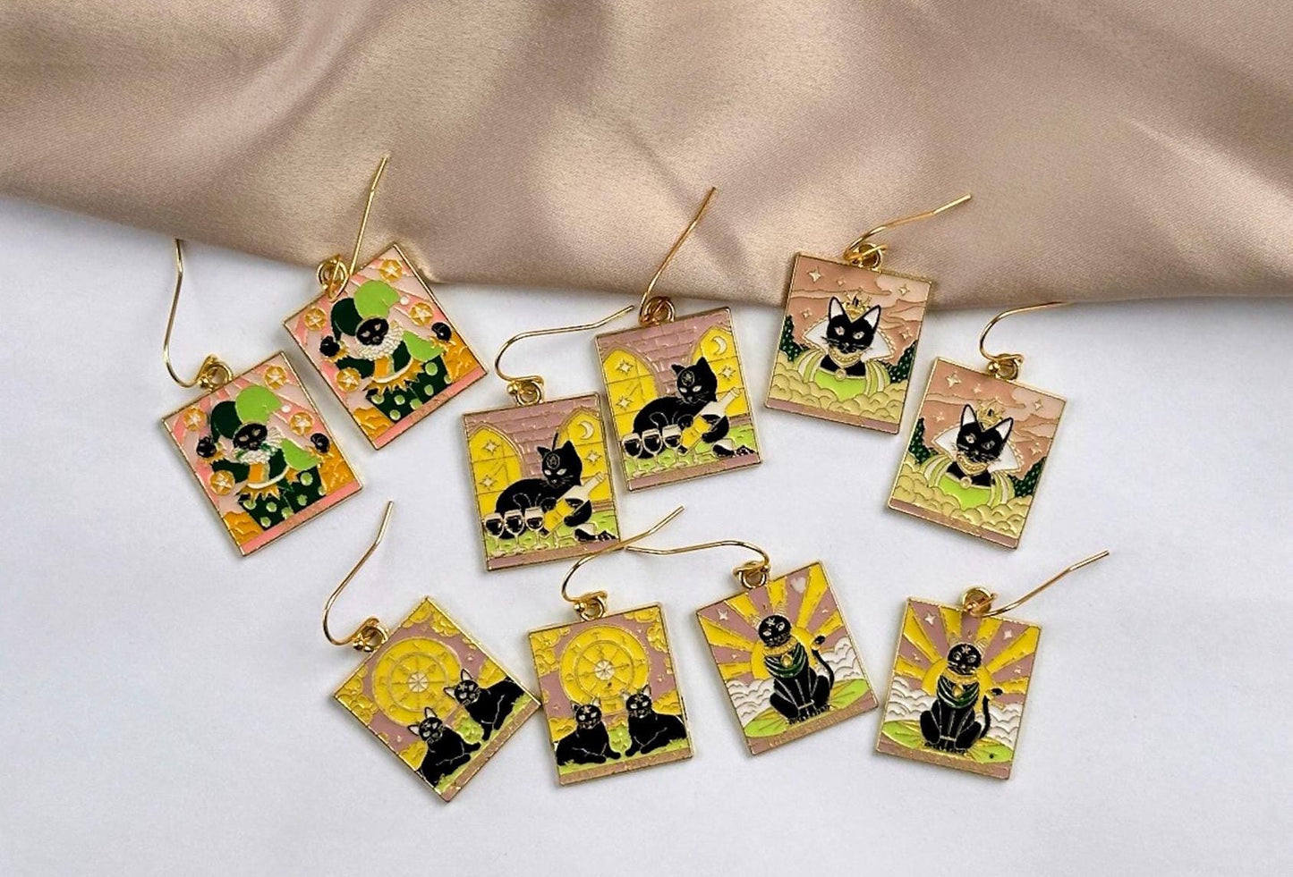 The Fool Tarot Jewellery, Cat Jewelry Set, Halloween Cat Earrings, The Fool Tarot Necklace, Tarot Card Earrings, Black Cat Earrings